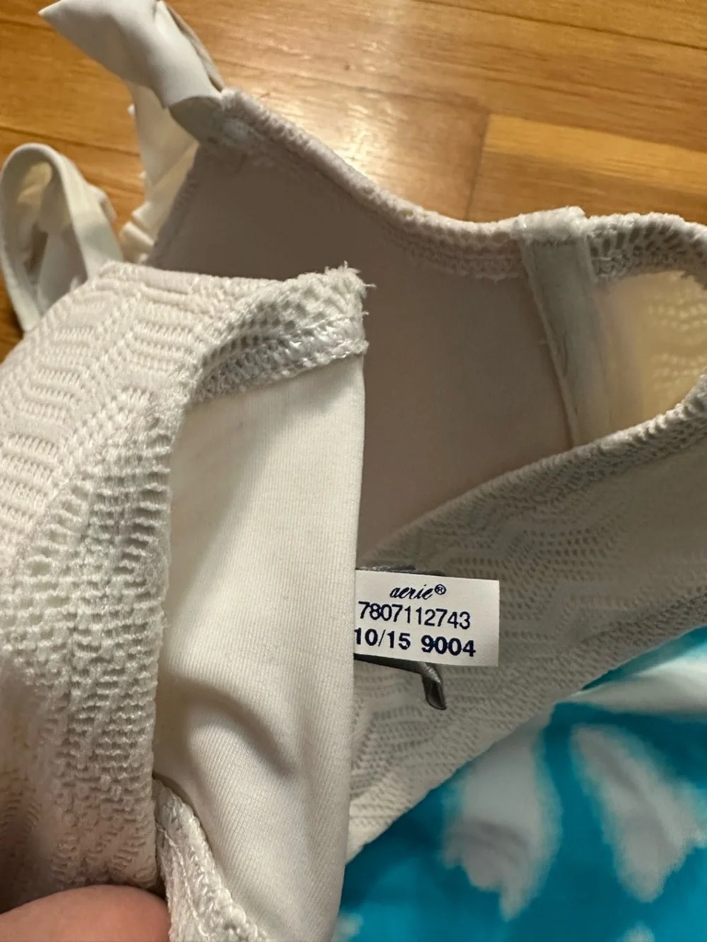 aerie‎ White Ruffle Strap Bikini Top with Blue Tie-Dye Bottoms